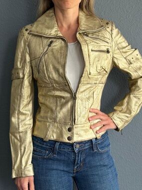 Parasuco Metallic Gold Leather Moto Jacket-ONE OF A KIND from celeb closet